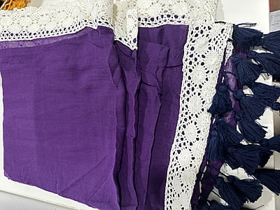 Purple Mulmul Saree with Crochete Lace Border