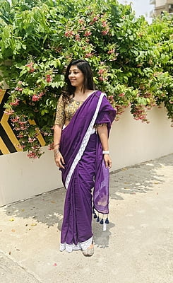 Purple Mulmul Saree with Crochete Lace Border