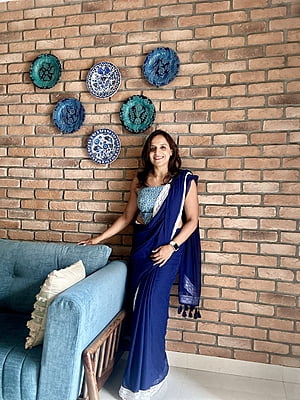 Navy Blue Mulmul Saree with Crochete Border