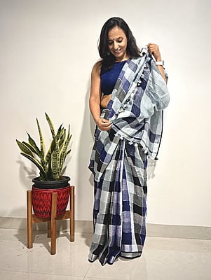 PURE LINEN HANDLOOM CHECKS SAREE PURE LINEN HANDLOOM CHECKS SAREE