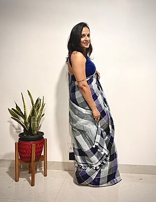 PURE LINEN HANDLOOM CHECKS SAREE PURE LINEN HANDLOOM CHECKS SAREE