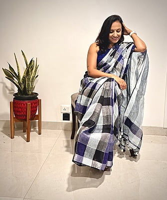 PURE LINEN HANDLOOM CHECKS SAREE PURE LINEN HANDLOOM CHECKS SAREE