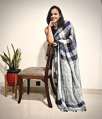 PURE LINEN HANDLOOM CHECKS SAREE PURE LINEN HANDLOOM CHECKS SAREE