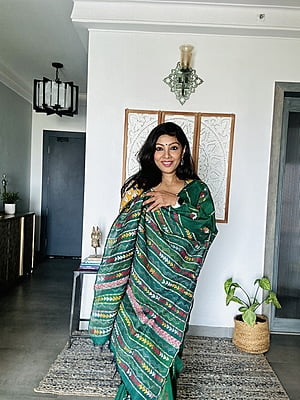 Green Hand Embroidered Cotton Kantha Saree Green Hand Embroidered Cotton Kantha Saree