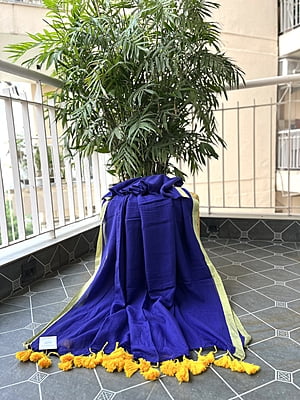 Purple Mulmul Saree with Yellow Border