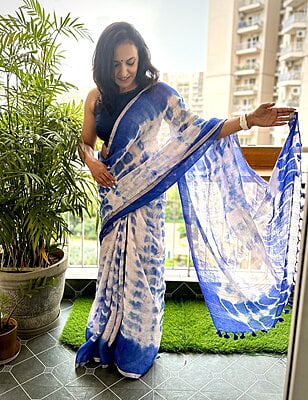 PURE LINEN SHIBORI DYED SAREE-PINK & BLUE PURE LINEN SHIBORI DYED SAREE-PINK & BLUE