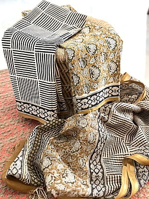 MUSTARD & BLACK COTTON HANDBLOCK PRINT KOTA DUPATTA SET MUSTARD & BLACK COTTON HANDBLOCK PRINT KOTA DUPATTA SET