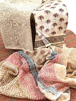 OFF WHITE & PINK COTTON HANDBLOCK PRINT KOTA DUPATTA SET OFF WHITE & PINK COTTON HANDBLOCK PRINT KOTA DUPATTA SET