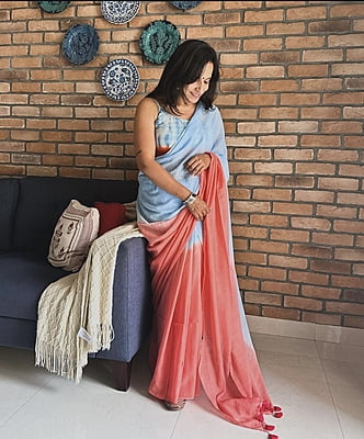Sky Blue Tie Dye Mulmul Cotton Saree