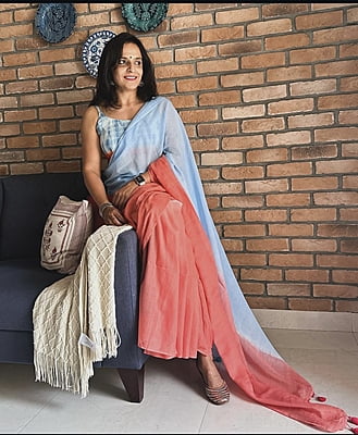 Sky Blue Tie Dye Mulmul Cotton Saree