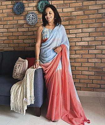 Sky Blue Tie Dye Mulmul Cotton Saree