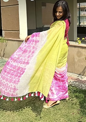 Pink Shibori Tie Dye Mulmul Cotton Saree