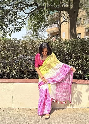 Pink Shibori Tie Dye Mulmul Cotton Saree