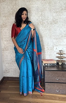 Handwoven Matka Silk Saree with Sequins woven in palla