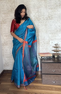 Handwoven Matka Silk Saree with Sequins woven in palla