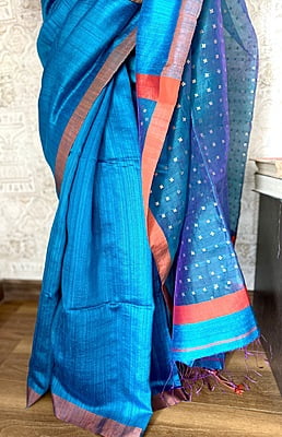 Handwoven Matka Silk Saree with Sequins woven in palla