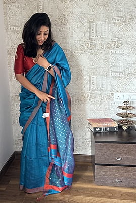 Handwoven Matka Silk Saree with Sequins woven in palla