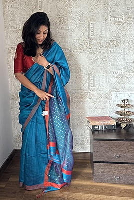 Handwoven Matka Silk Saree with Sequins woven in palla
