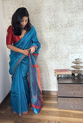 Handwoven Matka Silk Saree with Sequins woven in palla