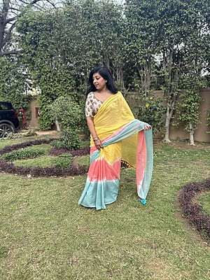 Yellow Tie Dye Mulmul Cotton Saree