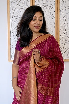 PURPLE SILK LINEN ZARI SAREE PURPLE SILK LINEN ZARI SAREE
