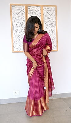 PURPLE SILK LINEN ZARI SAREE PURPLE SILK LINEN ZARI SAREE