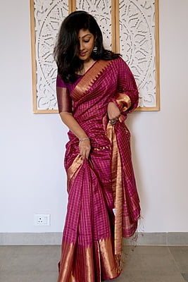 PURPLE SILK LINEN ZARI SAREE PURPLE SILK LINEN ZARI SAREE