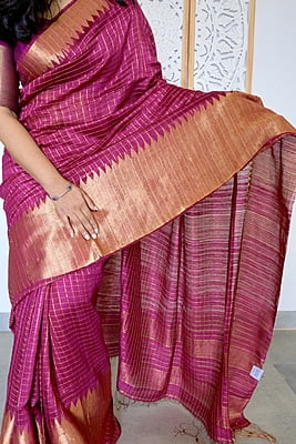 PURPLE SILK LINEN ZARI SAREE PURPLE SILK LINEN ZARI SAREE