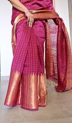 PURPLE SILK LINEN ZARI SAREE PURPLE SILK LINEN ZARI SAREE