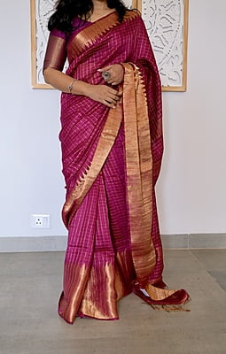 PURPLE SILK LINEN ZARI SAREE PURPLE SILK LINEN ZARI SAREE