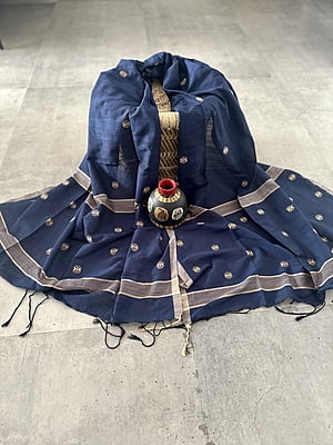 PURE HANDLOOM DUPATTA - NAVY BLUE