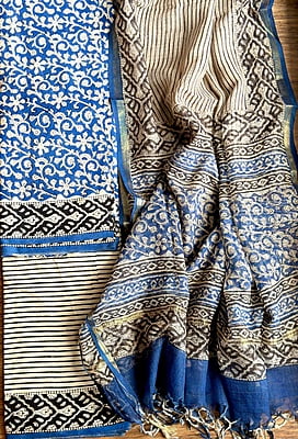 BLUE & CREAM COTTON HAND BLOCK PRINT KOTA DUPATTA SET BLUE & CREAM COTTON HAND BLOCK PRINT KOTA DUPATTA SET