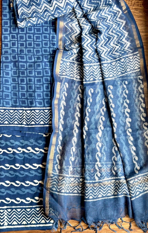 INDIGO COTTON HANDBLOCK PRINT KOTA DUPATTA SET