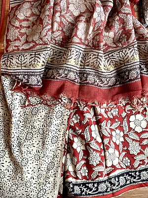 RED & BEIGE COTTON HAND BLOCK PRINT KOTA DUPATTA SET
