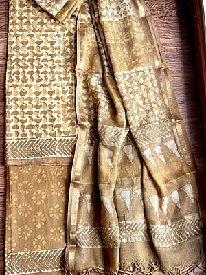 YELLOWISH BROWN COTTON HAND BLOCK PRINT KOTA DUPATTA SET
