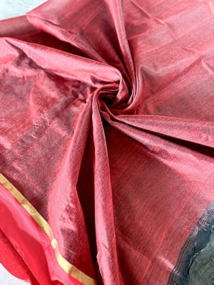 BLACK AND RED COTTON SILK SAREE WITH SEQUINS WOVEN ALL OVER