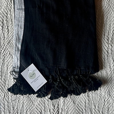 Black MulMul Saree with Grey Border Black MulMul Saree with Grey Border