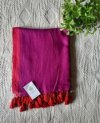 Purple MulMul Saree with Red Border Purple MulMul Saree with Red Border