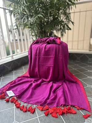 Purple MulMul Saree with Red Border