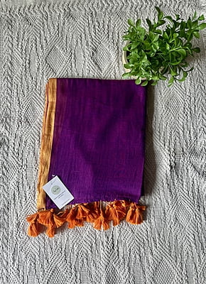Purple MulMul Saree with Orangish Brown Border Purple MulMul Saree with Orangish Brown Border