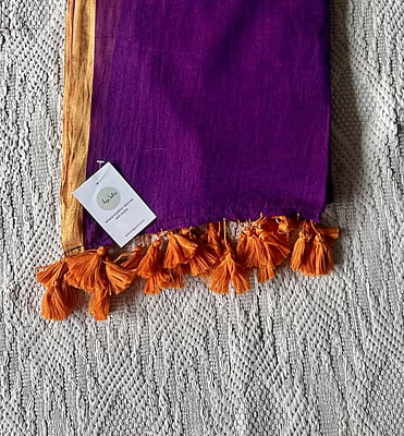 Purple MulMul Saree with Orangish Brown Border Purple MulMul Saree with Orangish Brown Border