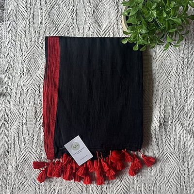 Black Mulmul Saree with Red Border Black Mulmul Saree with Red Border
