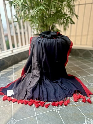 Black  Mulmul Saree with Red Border