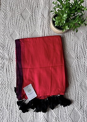 Red Mulmul Saree with Black Border Red Mulmul Saree with Black Border
