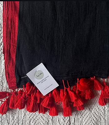 Black Mulmul Saree with Red Border Black Mulmul Saree with Red Border