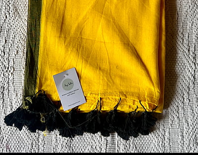 Yellow  Mulmul Saree with Black Border