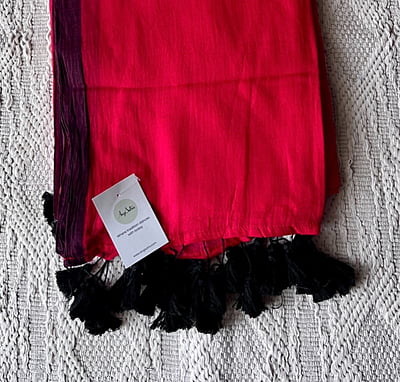 Red Mulmul Saree with Black Border Red Mulmul Saree with Black Border