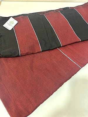 Maroon Khesh Khadi Cotton saree with Contrast Striped Pallu