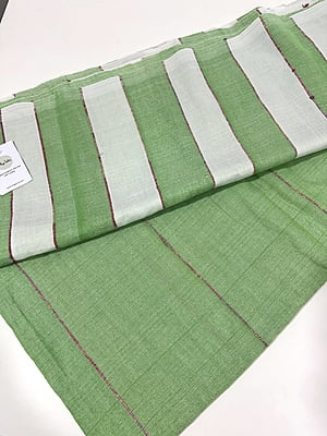 Green Khesh Khadi Cotton saree with White Contrast Striped Pallu Green Khesh Khadi Cotton saree with White Contrast Striped Pallu