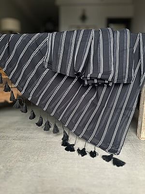 Black Mulmul Saree with Grey Lines Black Mulmul Saree with Grey Lines